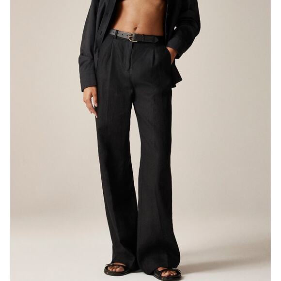 J.Crew Wide-Leg Essential Pants Womens Size 6 Black Linen High Waist Relaxed Fit - Picture 1 of 8